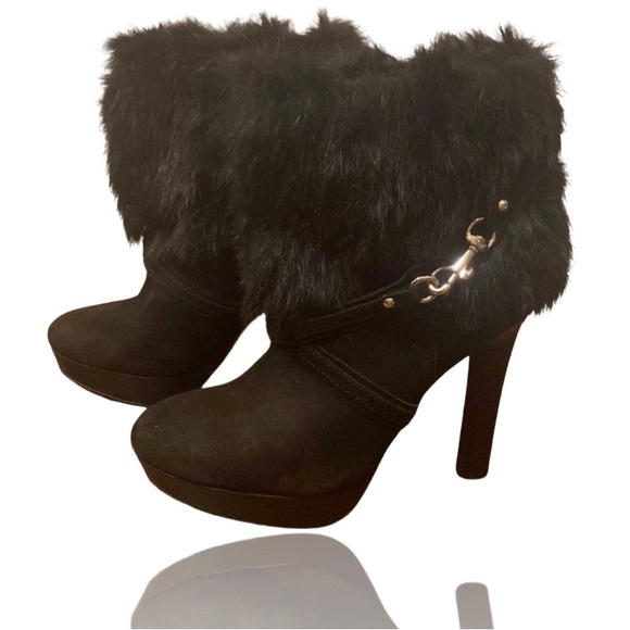 COACH black suede and fur booties with platform heel- Size 8 - Picture 4 of 10